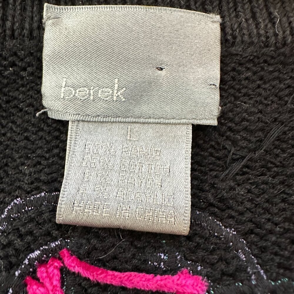 Berek Women’s Floral Button Front Black Cardigan Size L Sequins Embellished Vtg - Picture 12 of 13